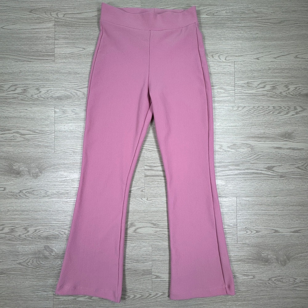 Zara Women's Pants High Waisted Flare Leg Textured Knit Pink Size Medium